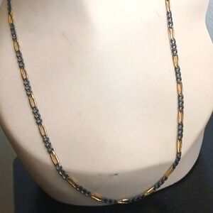 Milor Italy 30" RARE Black Gold Mixed Link Necklace Vintage Beautiful 19 Grams